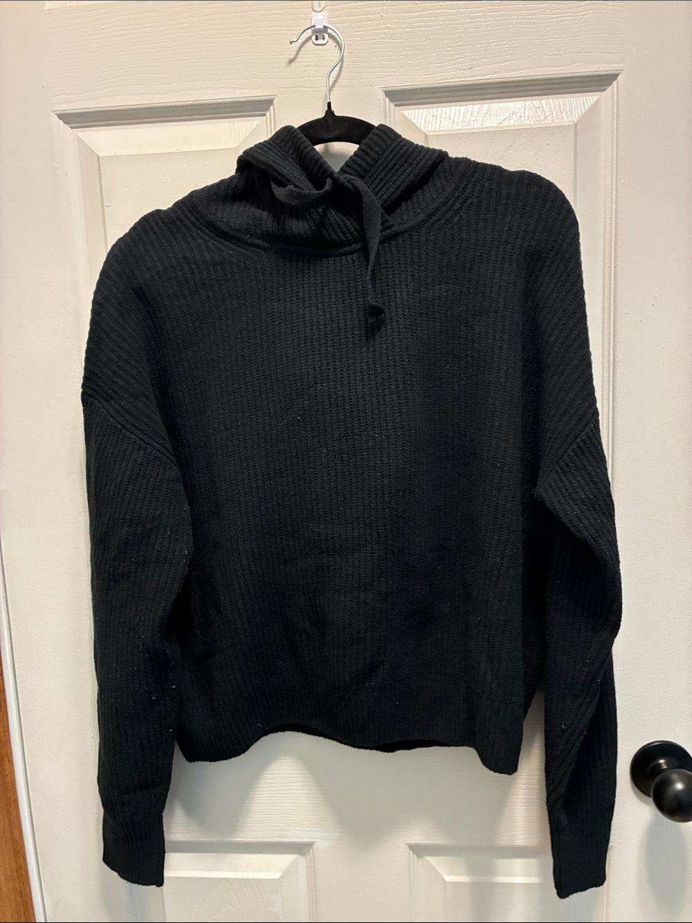 Black Hooded Rib-Knit women’s Sweater